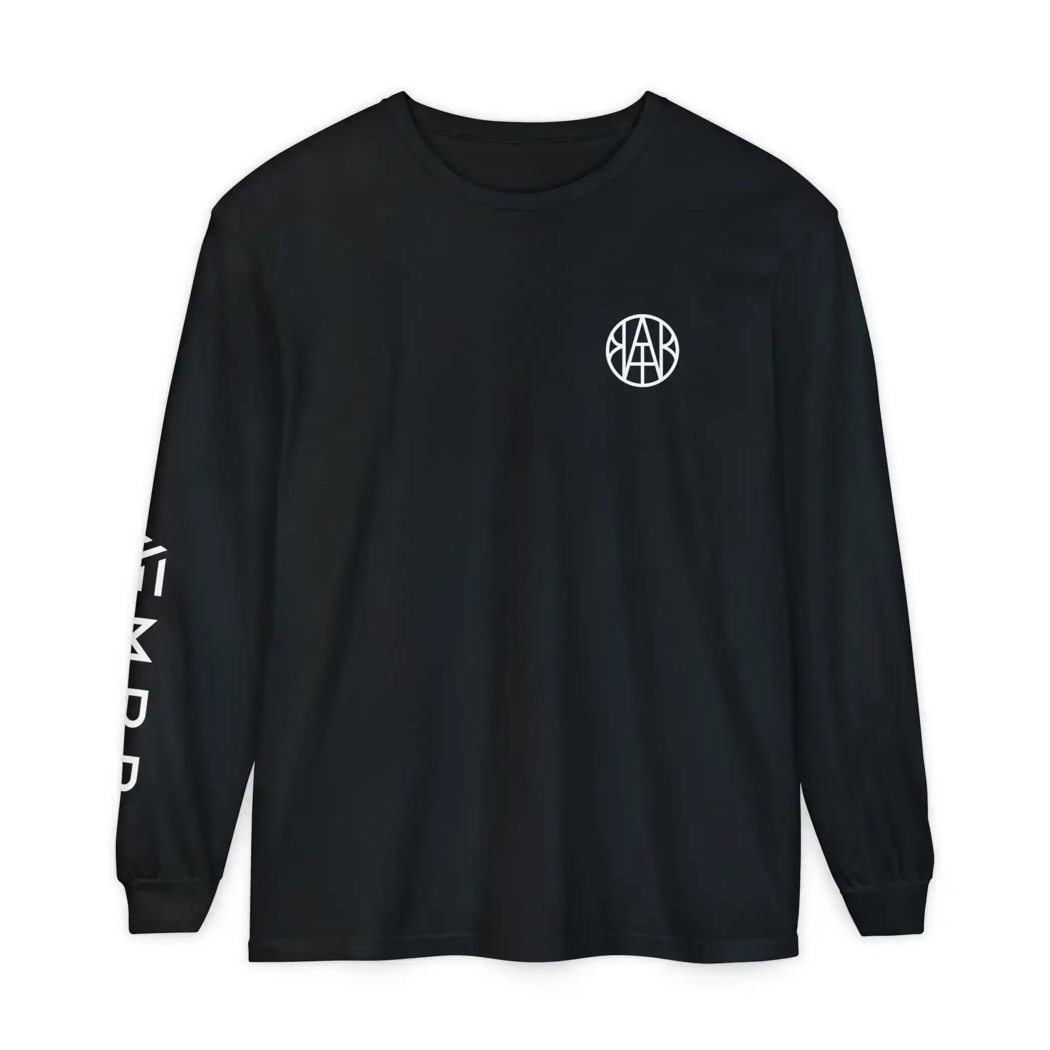 AEMBR black long sleeve shirt with white logo on chest and AEMBR text on sleeve