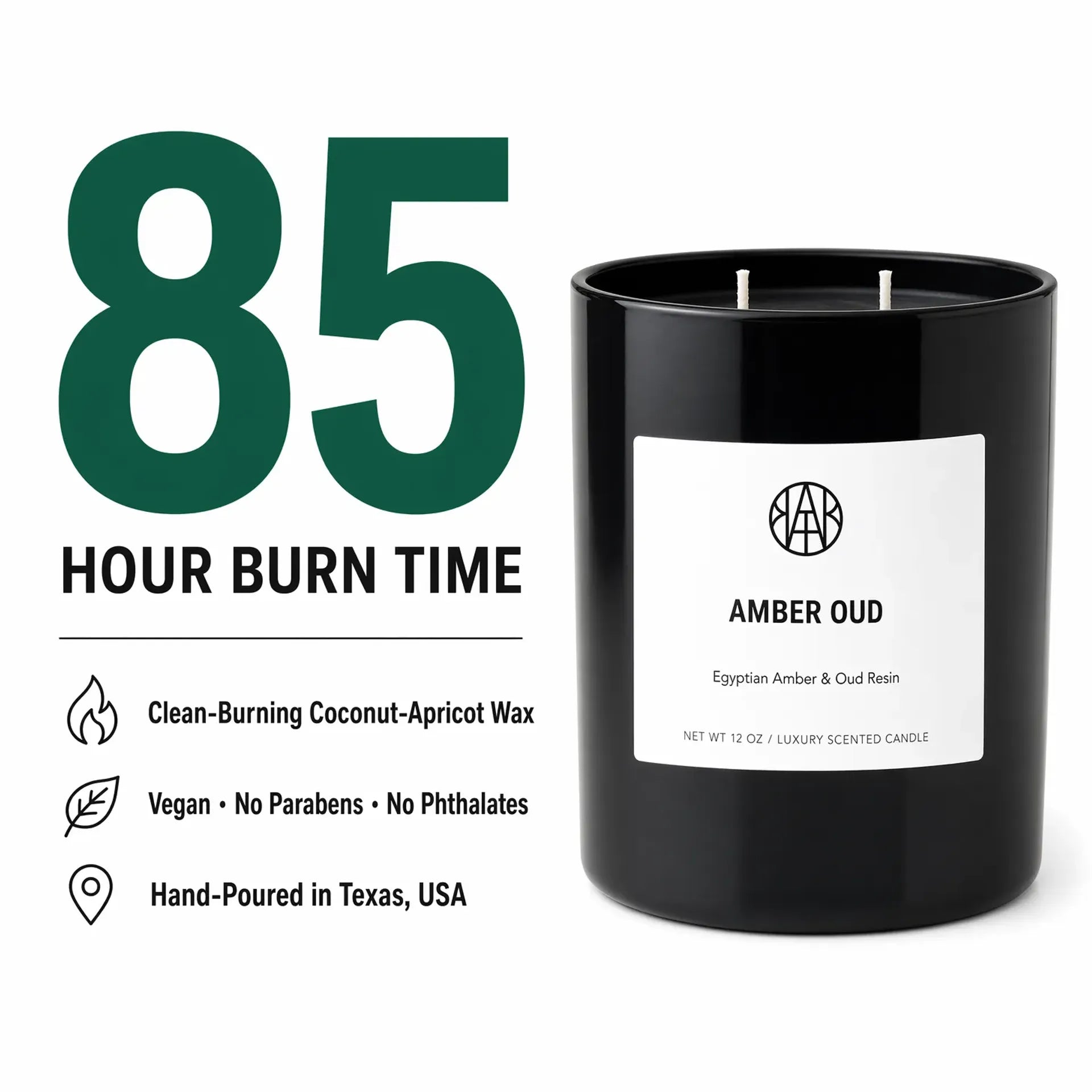 AEMBR Amber Oud Candle with warm amber-colored wax and a wooden wick, perfect for creating a cozy ambiance.