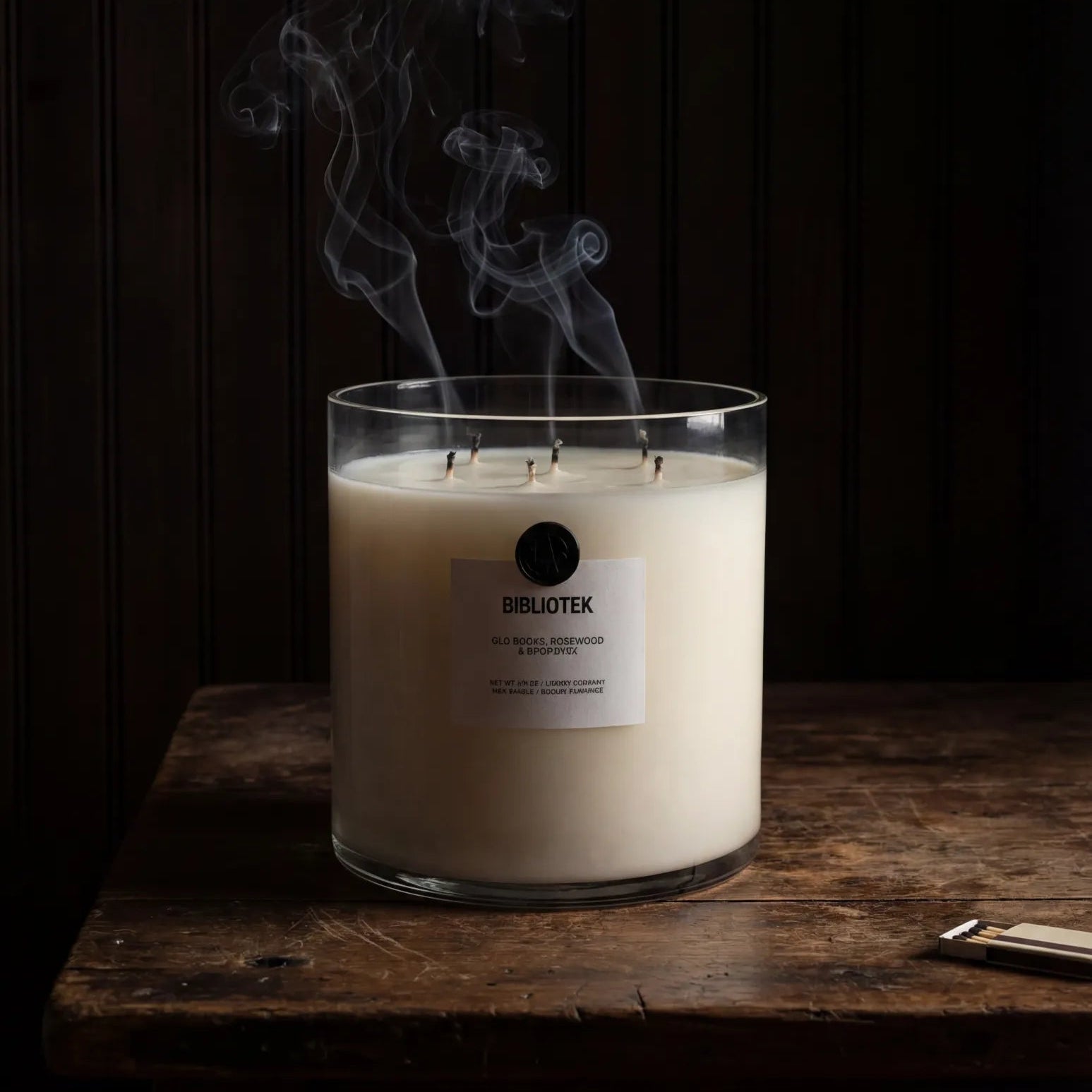 AEMBR Valkyrie Bibliotek candle with intricate design, white wax, and wick, ideal for decorative or ambient lighting.