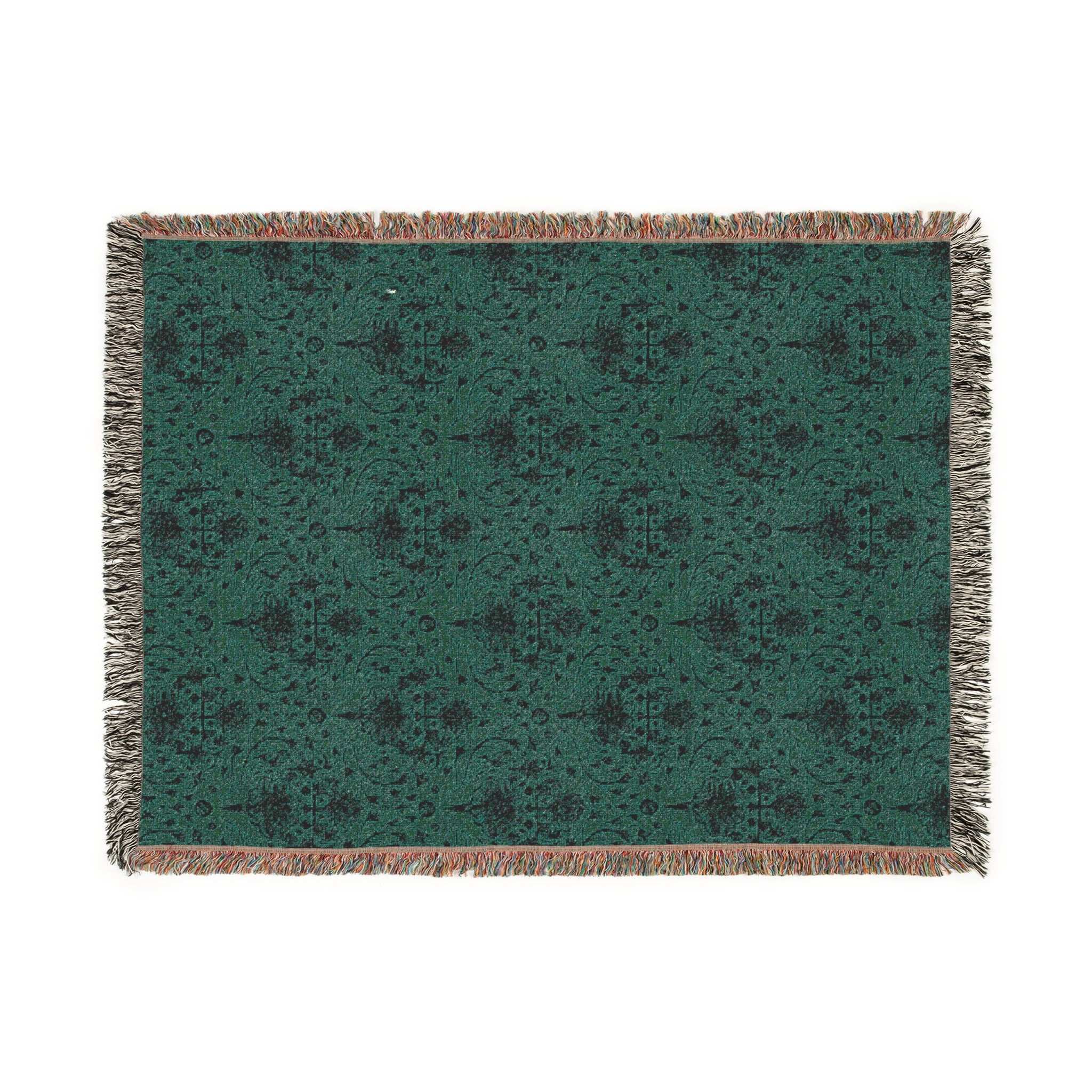 AEMBR green patterned woven throw blanket with fringe edges, home decor textile