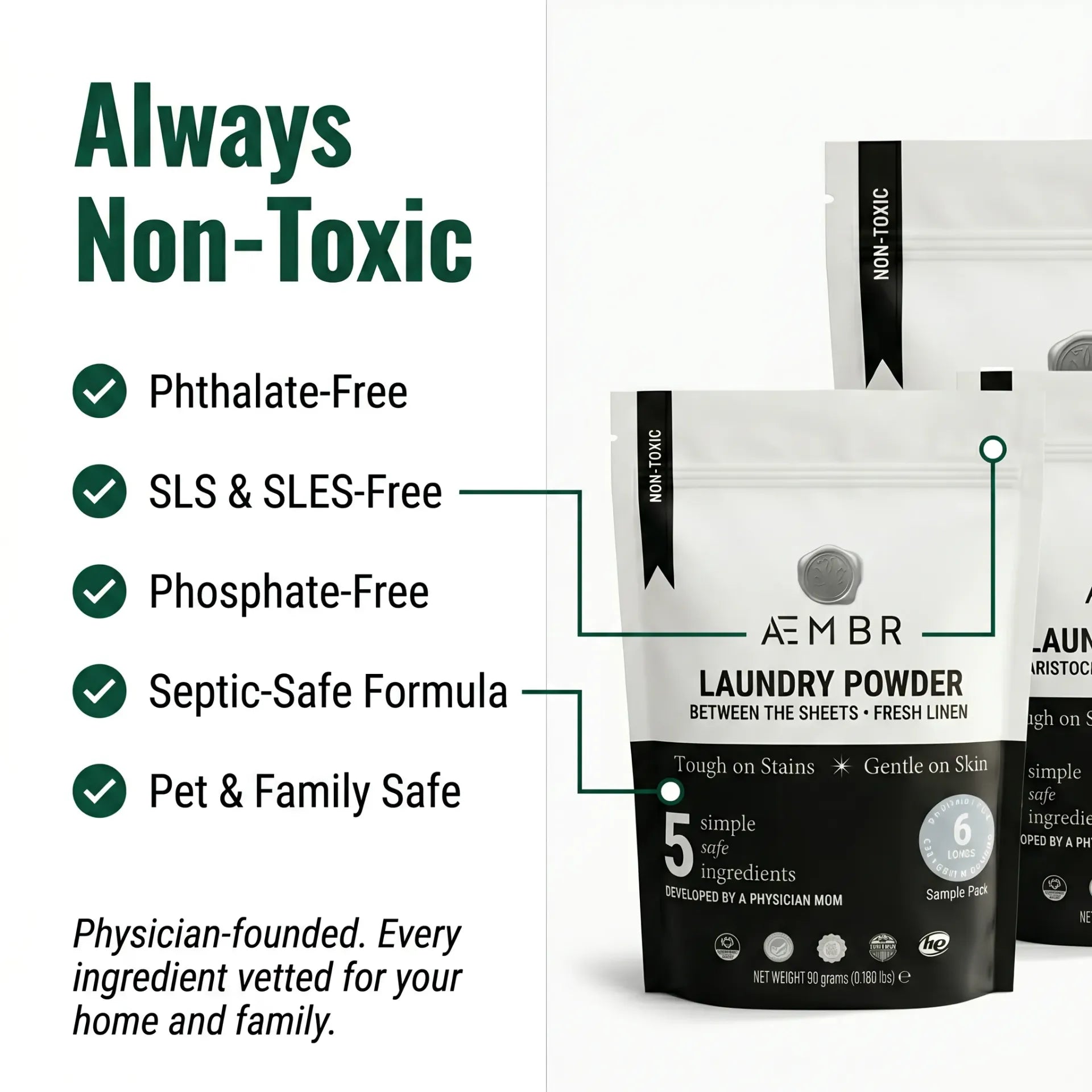 AEMBR Laundry Powder Scent Sampler Pack with seven small fragrance bottles in a clear box, perfect for testing different laundry scents.