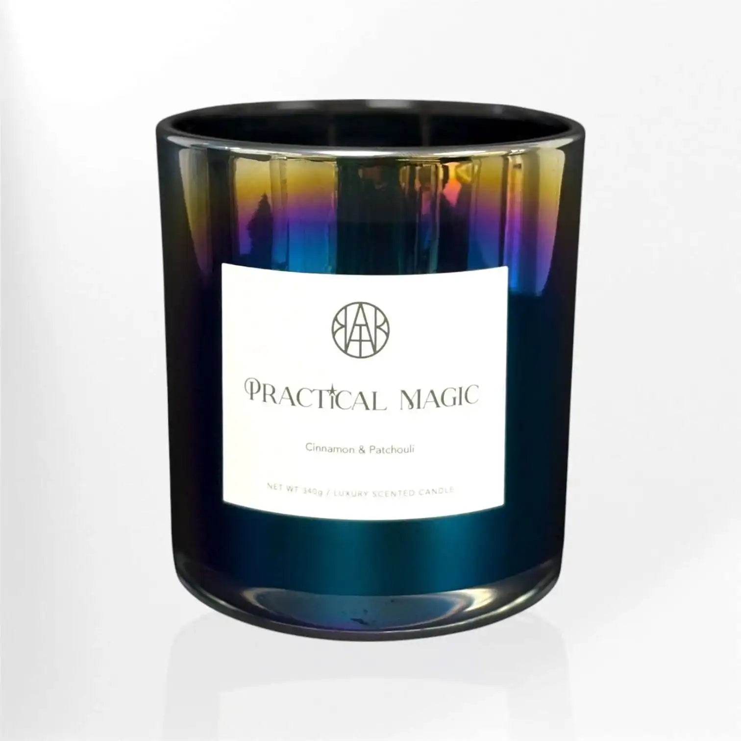 AEMBR Practical Magic luxury cinnamon and patchouli scented candle in iridescent glass jar
