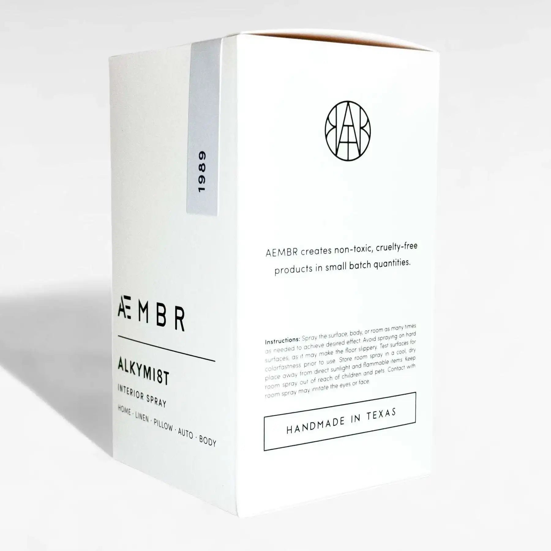AEMBR ALKYMI8T non-toxic interior spray box, cruelty-free, handmade in Texas.