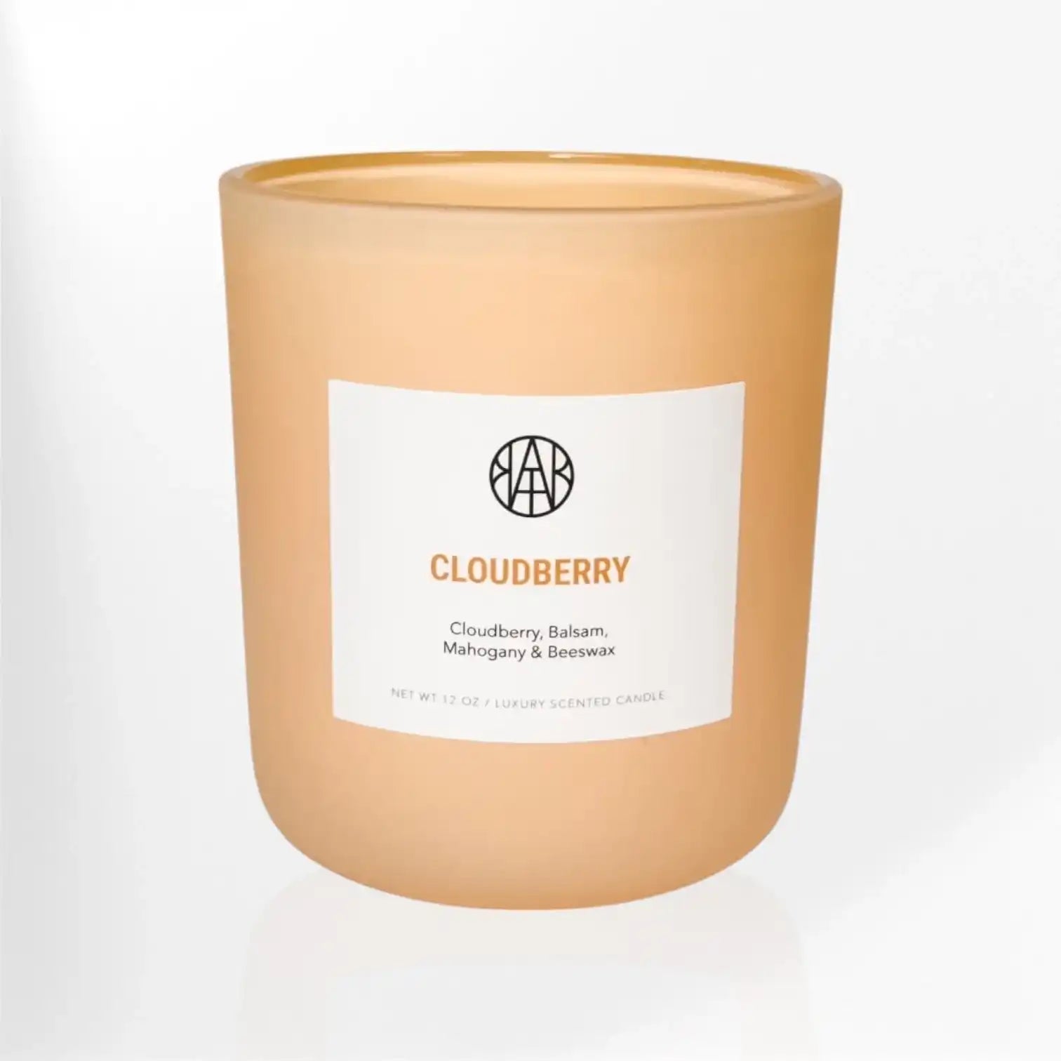 AEMBR Cloudberry luxury scented candle in frosted glass with white label on white background