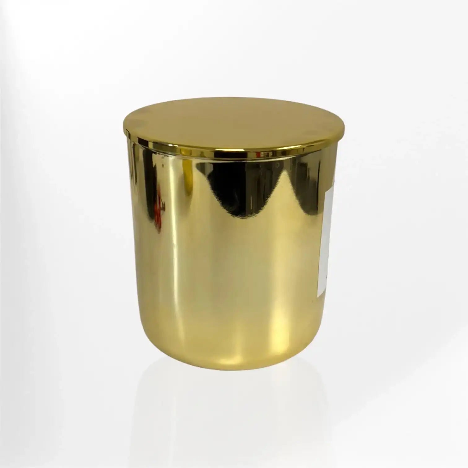 AEMBR gold metal candle jar with lid, minimalist design, non-toxic home fragrance