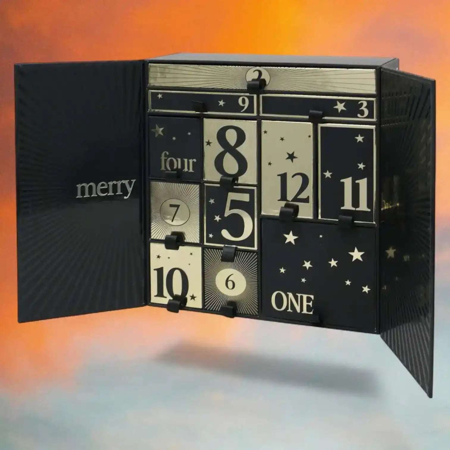 Luxury AEMBR Advent Calendar 2025 with festive design and numbered compartments for daily holiday surprises.