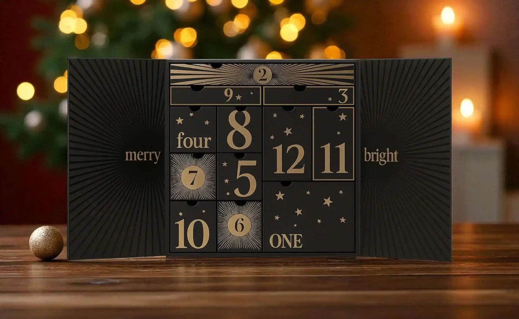 AEMBR luxury Advent Calendar 2025 featuring numbered doors and festive holiday design for countdown to Christmas.