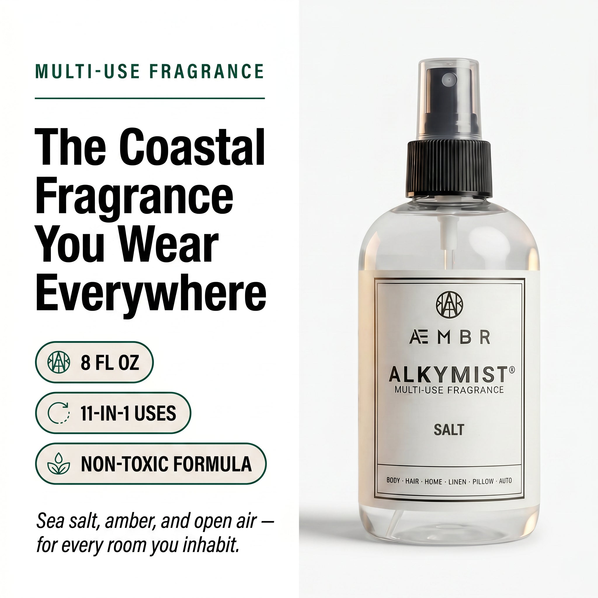 Alkymist Salt Multi-Use Fragrance 8 fl oz — The Coastal Fragrance You Wear Everywhere. 11-in-1 uses, non-toxic formula.