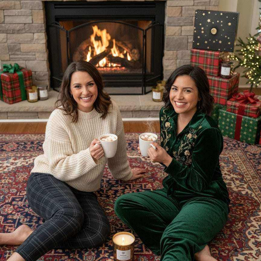 AEMBR Fraser Fir candles in Silver and Gold Editions with festive green and silver foliage accents for holiday decor.