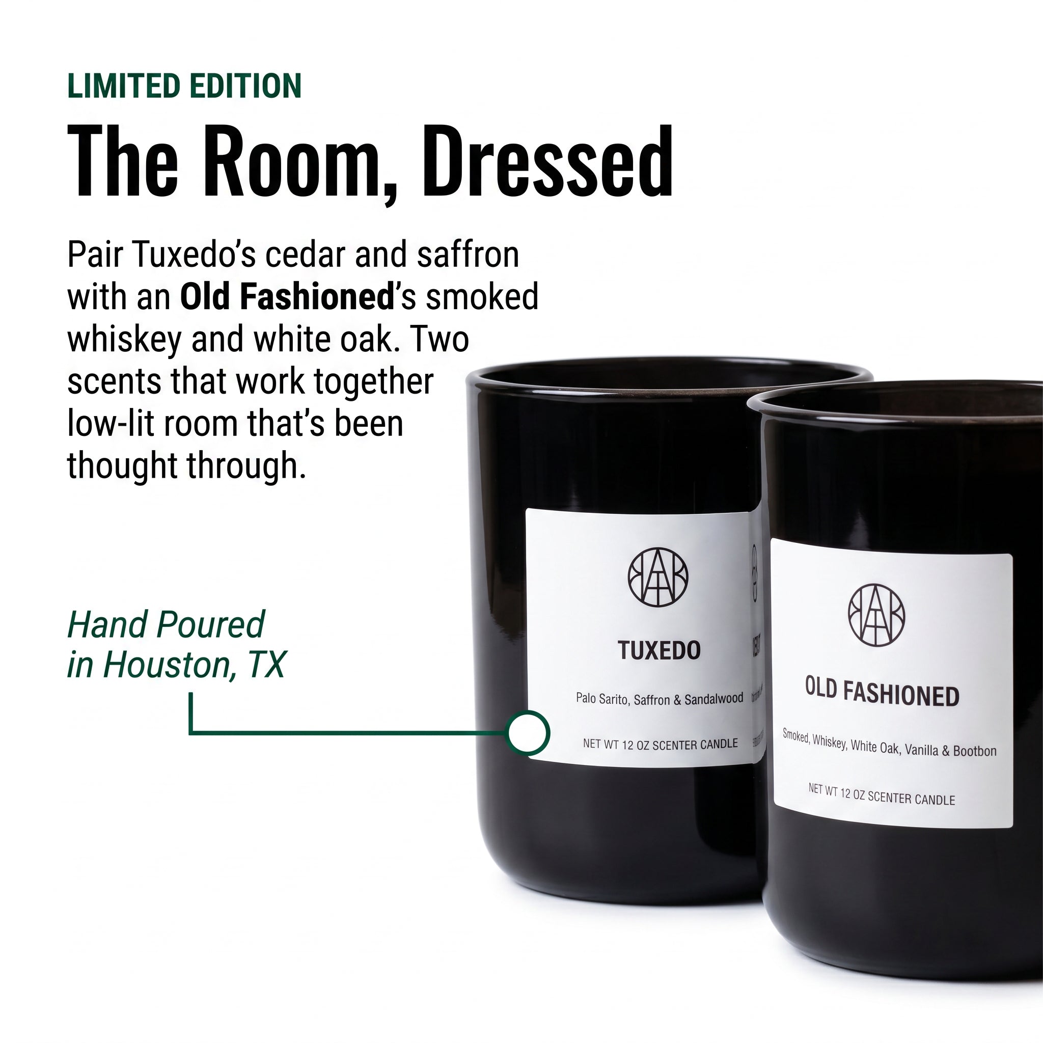 Father's Day Candle Set — The Room, Dressed — Old Fashioned & Tuxedo editorial story on dark marble