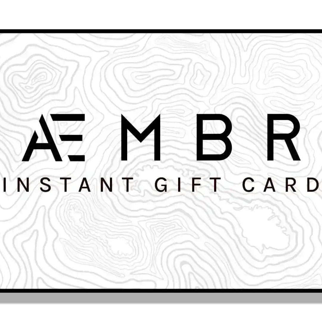 AEMBR instant gift card with modern black logo on a white topographic pattern background.