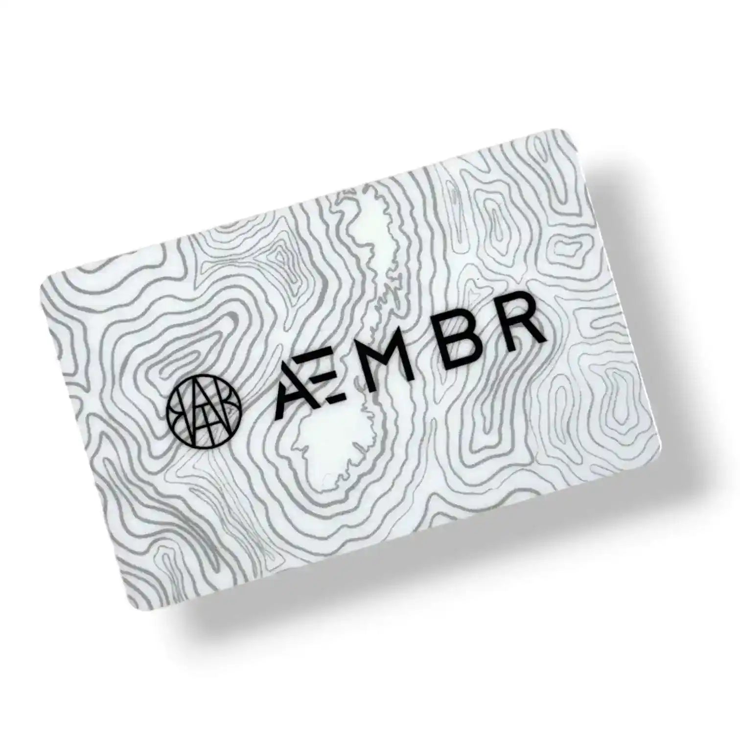 AEMBR physical gift card, $25 denomination, featuring the AEMBR brand logo and a sleek design on a white background.