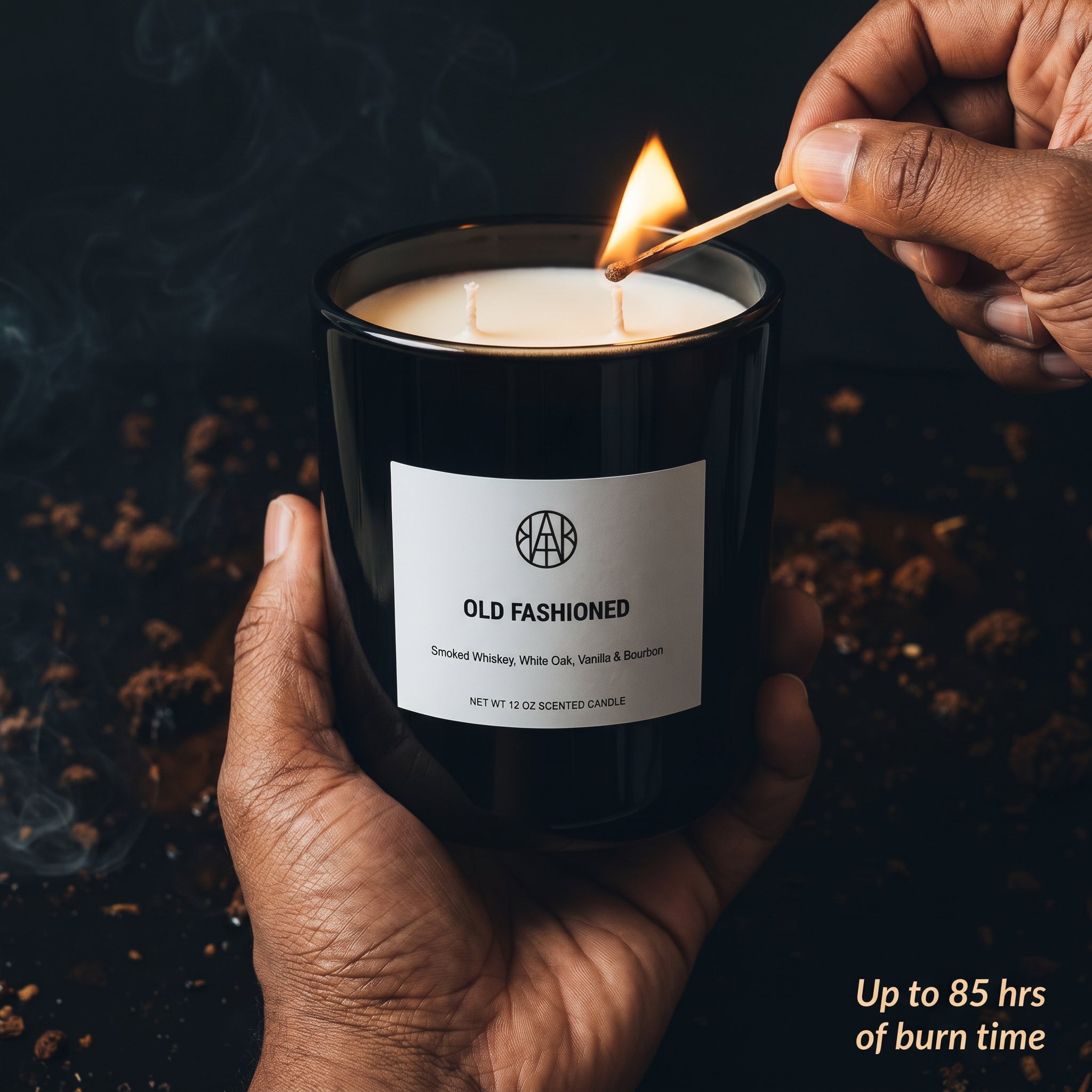 Old Fashioned Candle — In-Use Lifestyle — Lighting with a match on dark background