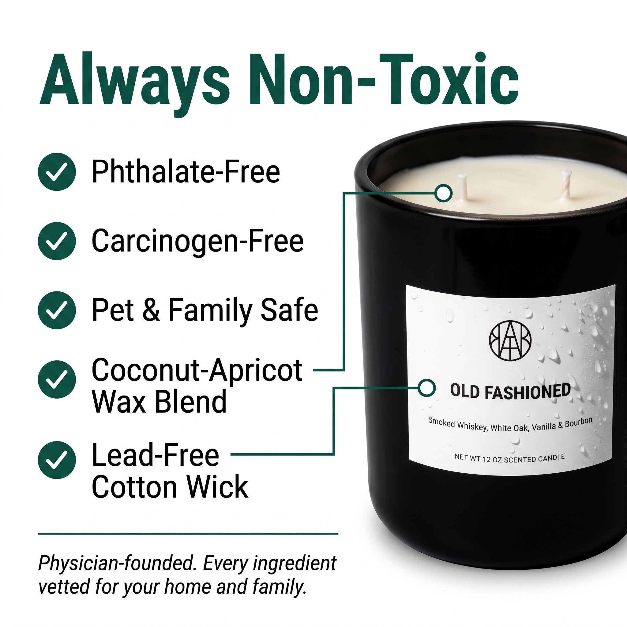 Old Fashioned Candle — Always Non-Toxic — Phthalate-Free Carcinogen-Free Coconut-Apricot Wax Lead-Free Cotton Wick