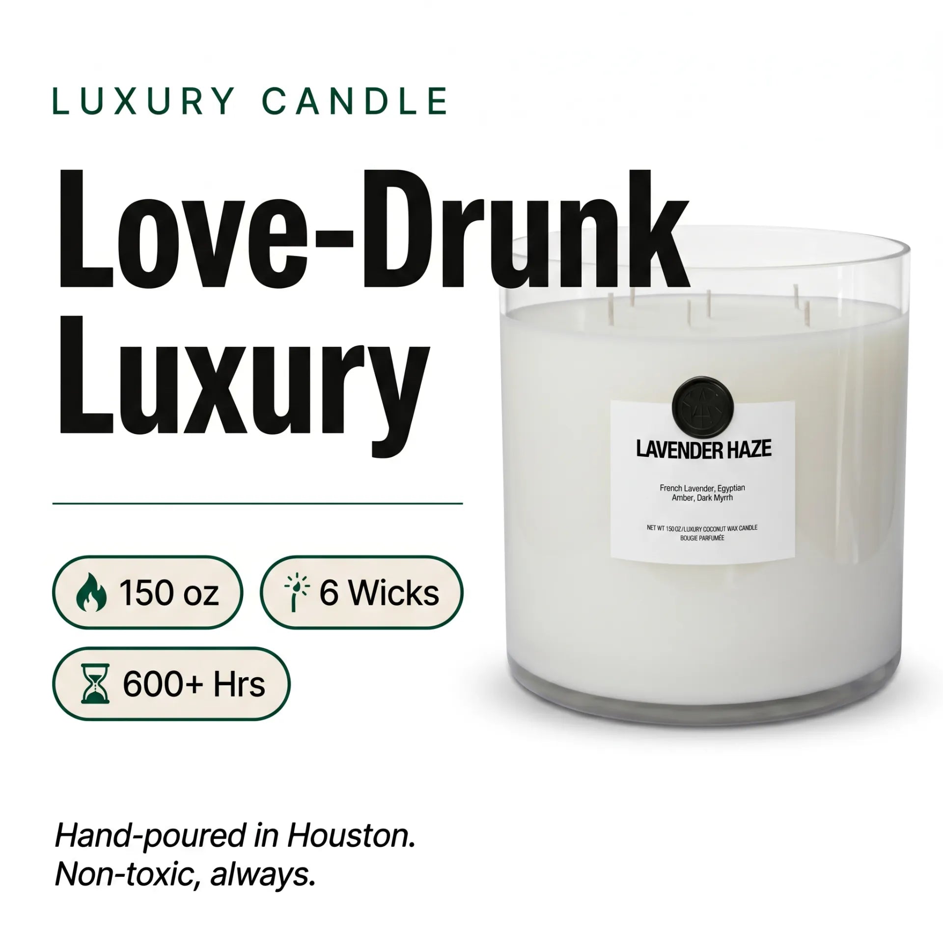 AEMBR The Valkyrie Lavender Haze candle with a sleek glass container and lavender-hued wax, emitting a soft glow.