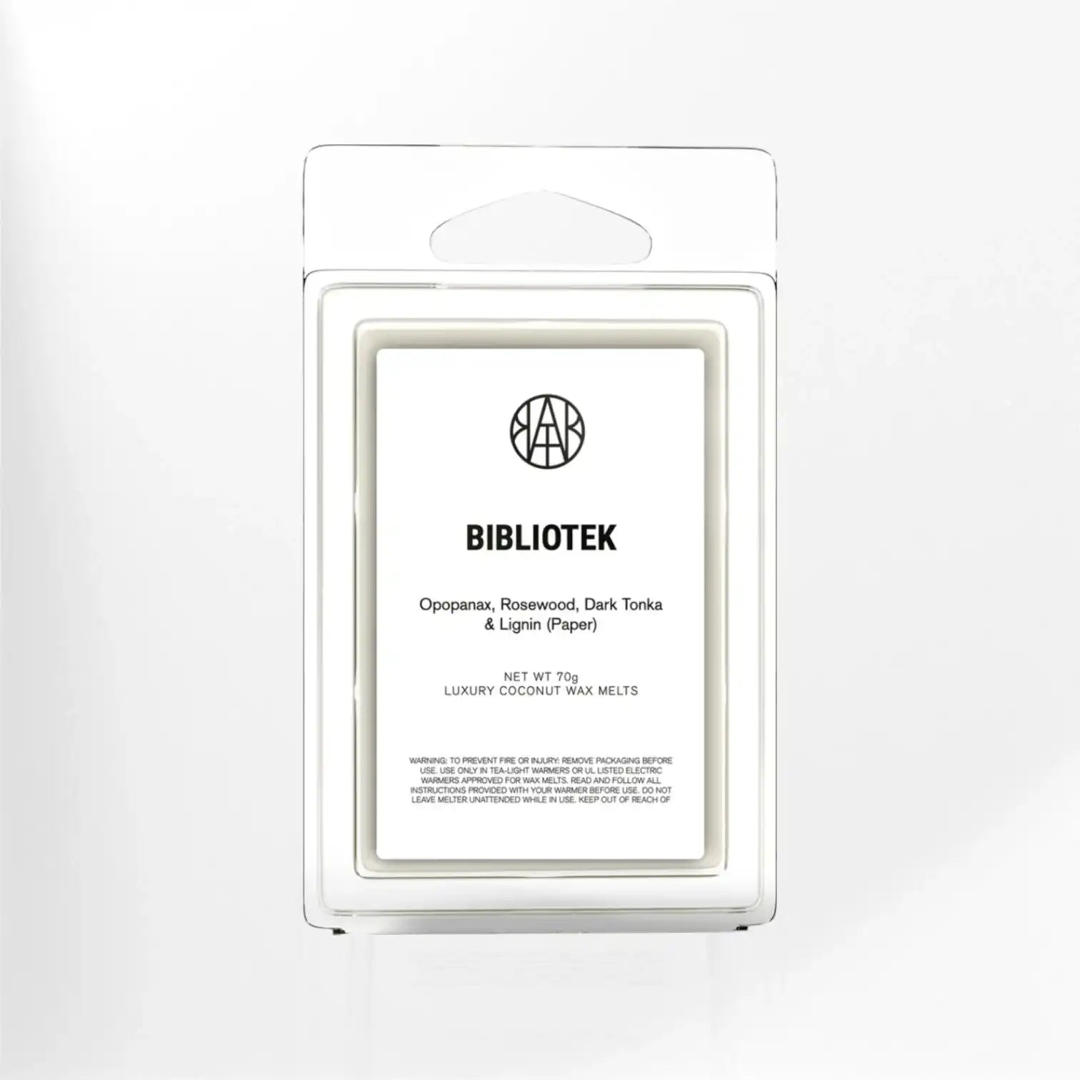AEMBR BIBLIOTEK luxury coconut wax melt in clear packaging on white background