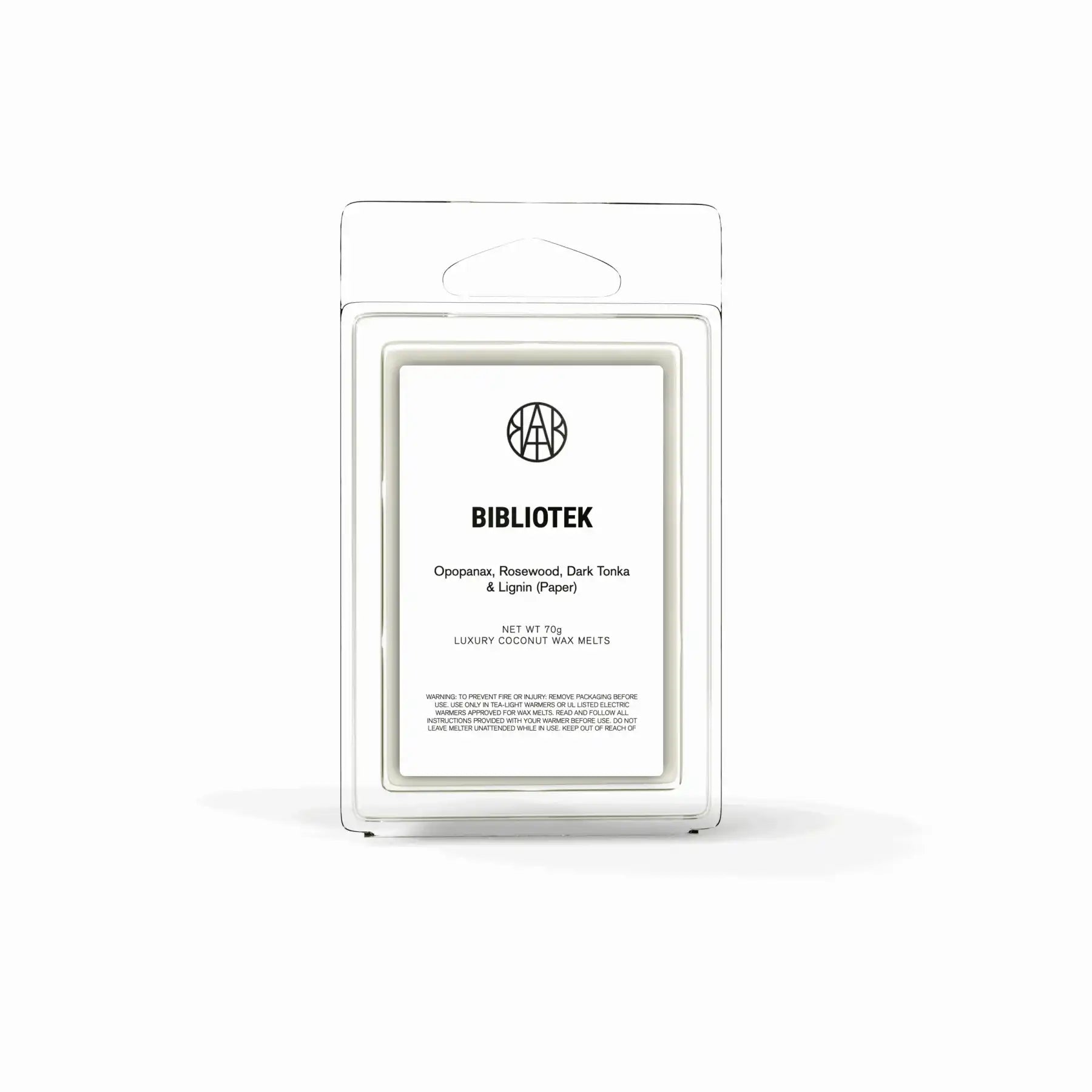 AEMBR BIBLIOTEK coconut wax melt pack with minimalist white label and black text.