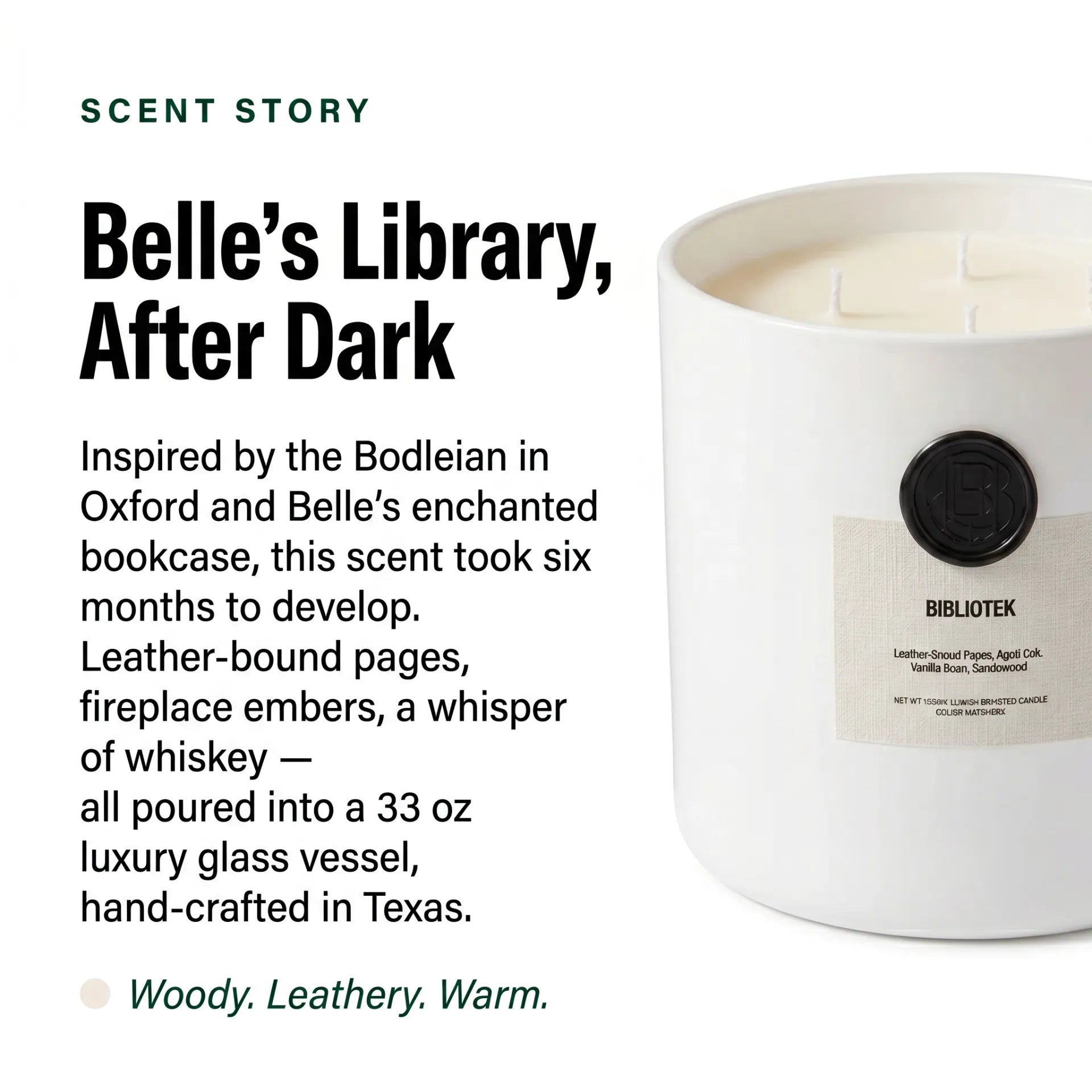 AEMBR The Viking Bibliotek candle with intricate Nordic design, burning with a warm, flickering flame, in a dark setting.
