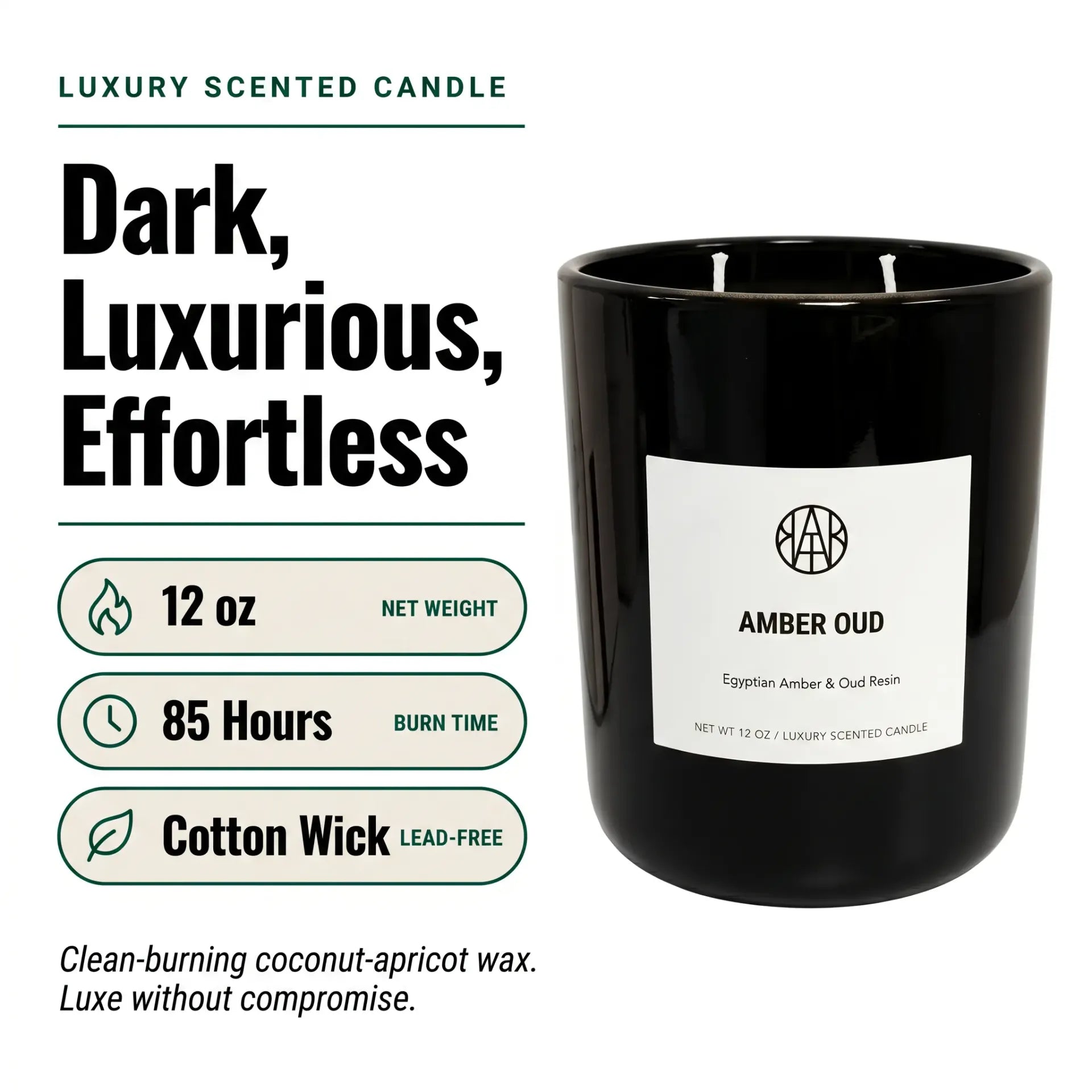 AEMBR Amber Oud Candle with a sleek glass container and warm amber-colored wax, perfect for creating a cozy ambiance.