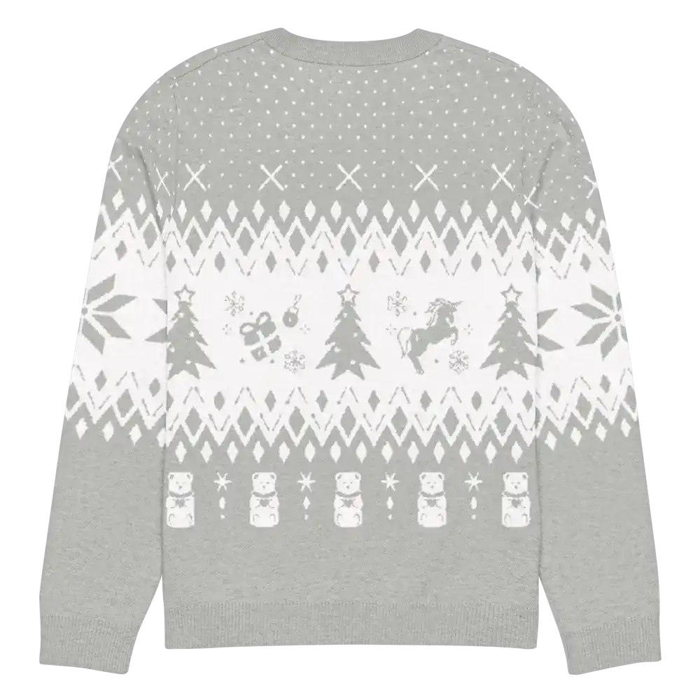AEMBR classic fit grey and white knitted crew neck sweater with festive holiday pattern