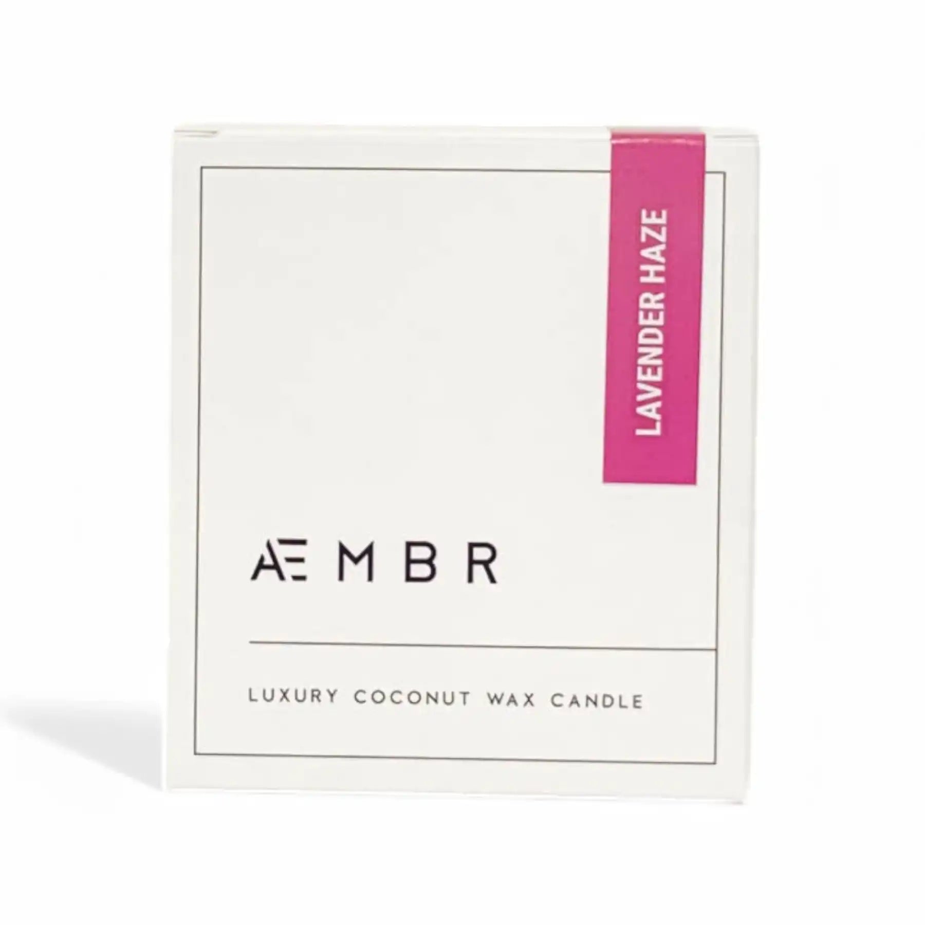 AEMBR Lavender Haze luxury coconut wax candle in white box with minimalist design