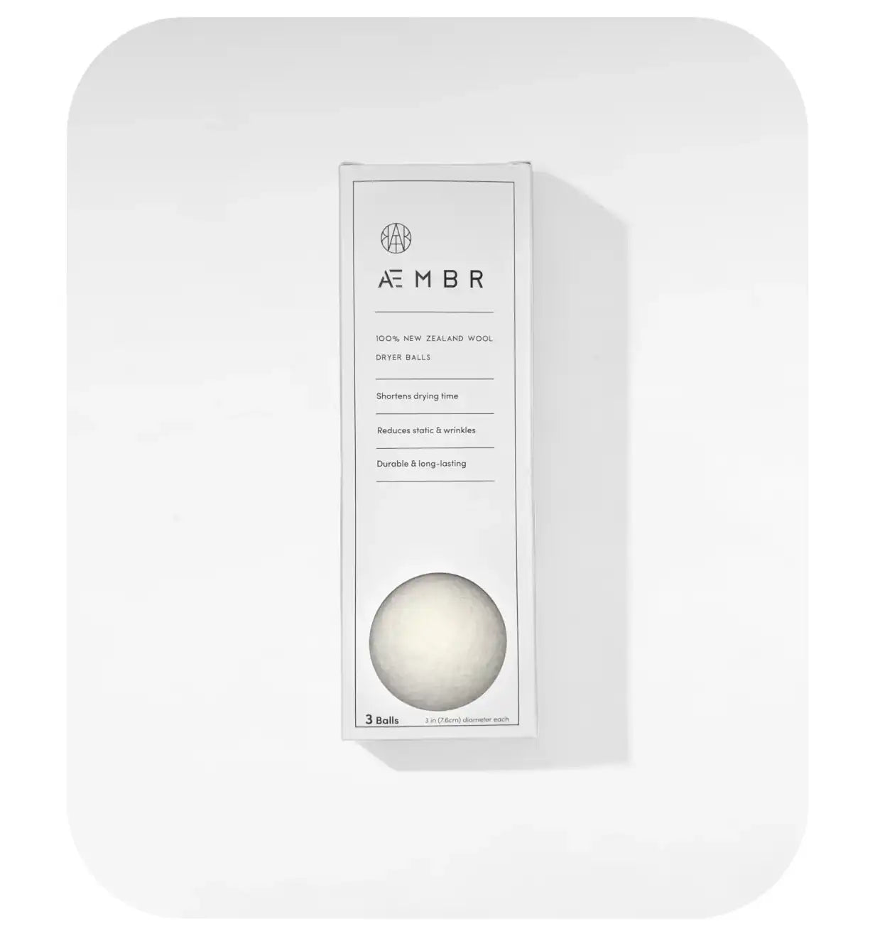AEMBR 100% New Zealand wool dryer balls eco-friendly packaging on white background