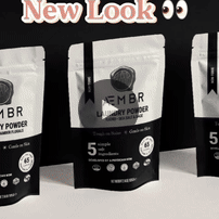 AEMBR laundry powder in sleek black and white packaging with 'Laundry’s New Look' text above.