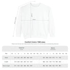 AEMBR Comfort Colors 1566 sweatshirt size chart with width, length, sleeve measurements in inches and cm.