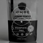AEMBR non-toxic laundry powder pouch, septic safe, phosphate-free, fresh linen scent.