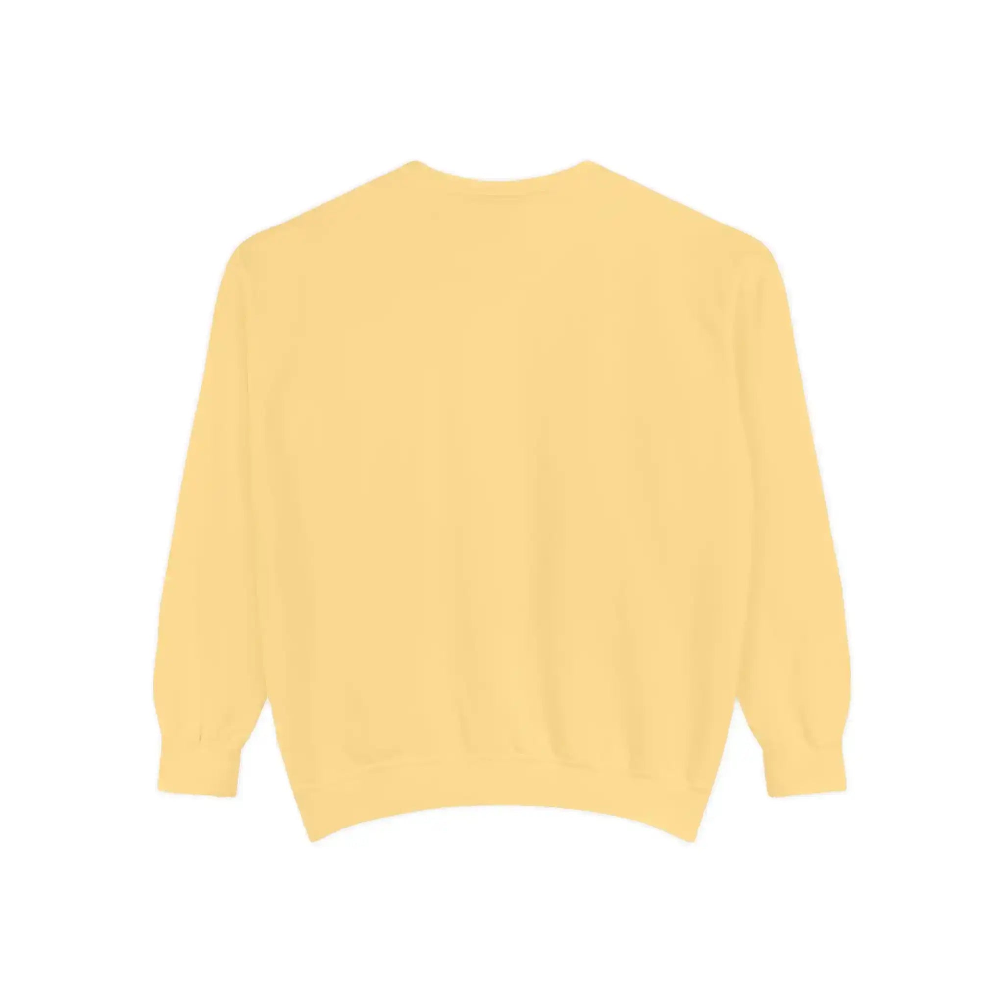 AEMBR pastel yellow crewneck sweatshirt, back view, minimalist unisex style