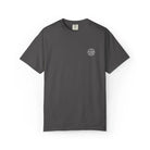 AEMBR charcoal gray t-shirt with small white logo on chest, minimalist apparel style