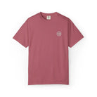 AEMBR mauve t-shirt with small white logo on left chest, minimalist style