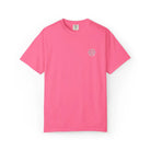 AEMBR pink t-shirt with small white logo on chest, non-toxic home lifestyle brand