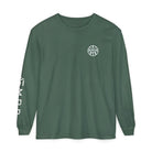 AEMBR green long sleeve shirt with white logo on chest and brand name on left sleeve