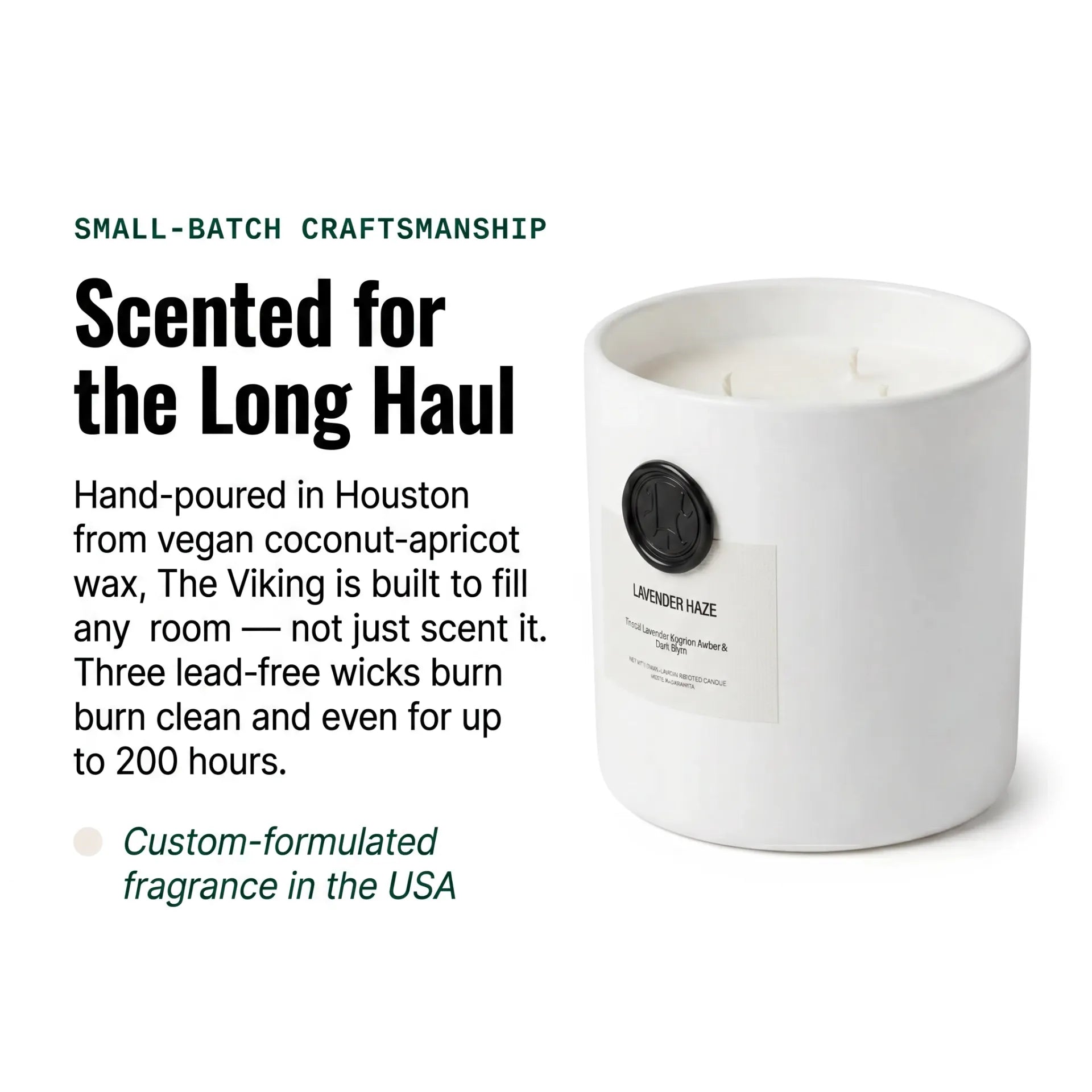 AEMBR Lavender Haze candle from The Viking collection, featuring a sleek glass container with a lavender-colored wax candle inside.