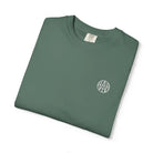 AEMBR folded green t-shirt with white embroidered logo on chest