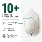 AEMBR Multi Surface Spray overhead view — 10+ surfaces safely cleaned, cuts through grease, no harsh chemicals, plant-derived ingredients