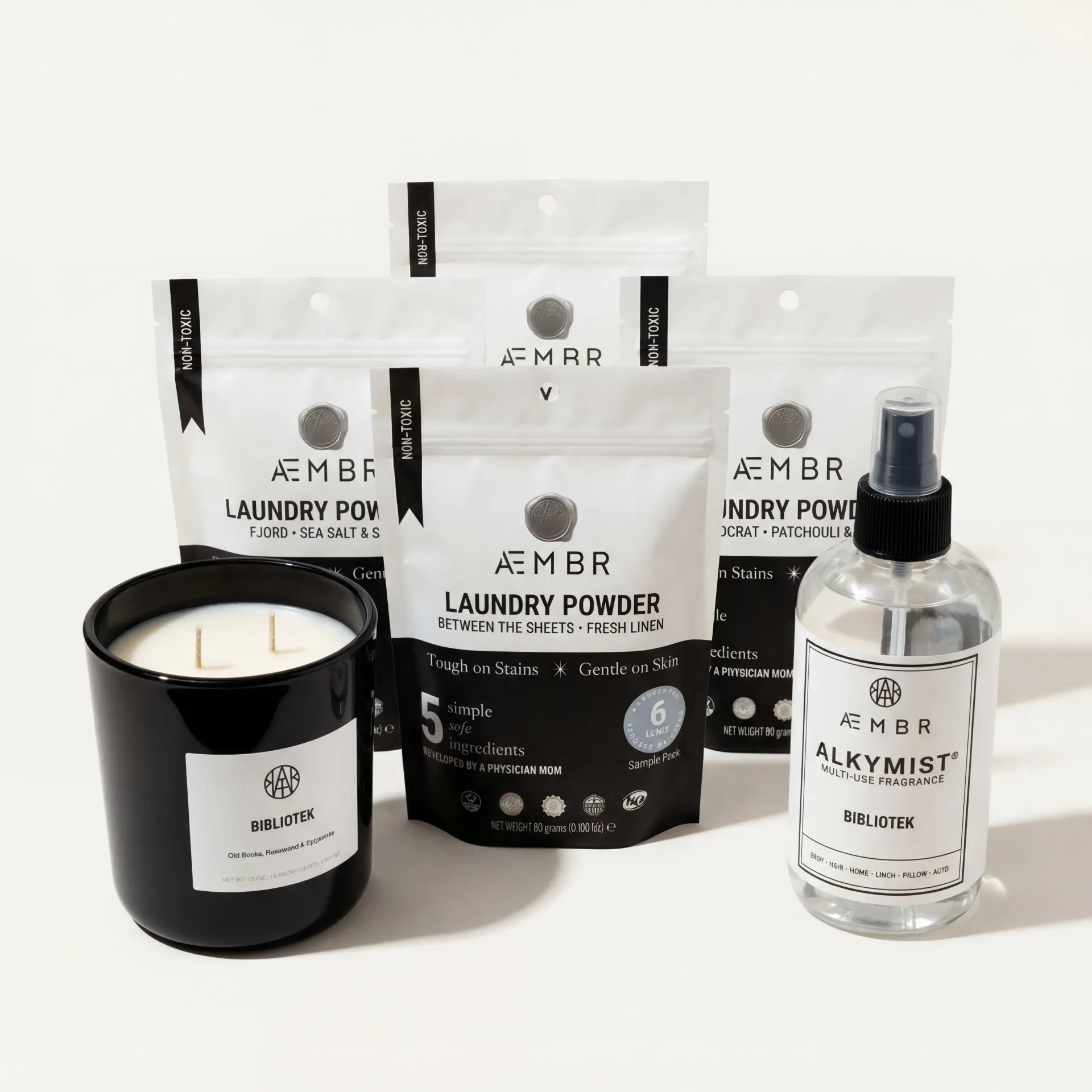 AEMBR Sampler Pack bundle featuring a variety of products with colorful packaging and different shapes, displayed together.