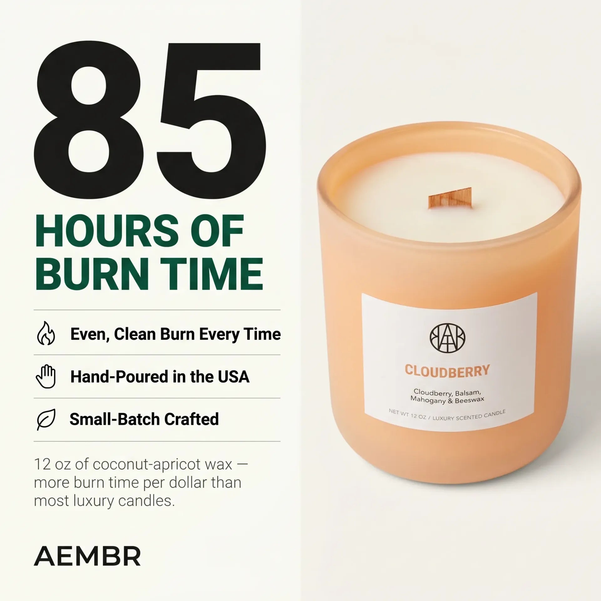 AEMBR Cloudberry Candle with a white ceramic holder and a lit flame, showcasing a cozy and elegant candle design.