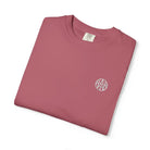 AEMBR mauve pink folded t-shirt with embroidered logo on front, eco-friendly apparel