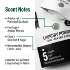 AEMBR Laundry Powder Scent Sampler Pack with small sample bottles in a clear box, showcasing different fragrance options for laundry.