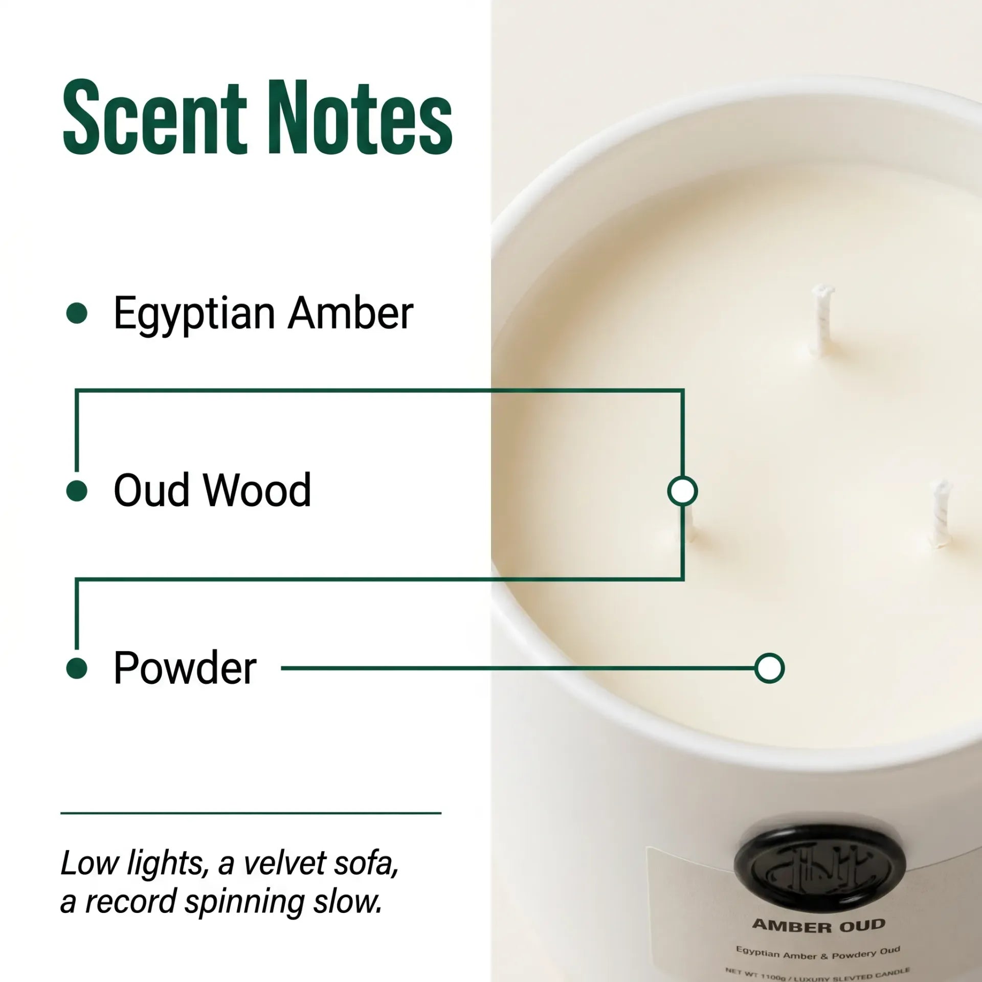 AEMBR The Viking Amber Oud candle in a glass jar, with warm amber and oud scent visuals, perfect for cozy ambiance.