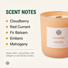 AEMBR Cloudberry Candle with a warm glowing flame, showcasing its elegant glass container and cozy ambiance.