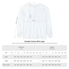 AEMBR Comfort Colors 6014 size chart with measurements for width, length, and sleeve length.