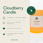 AEMBR Cloudberry Candle product highlight, non-toxic, safe for pets and families, luxury scent.