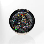 Black jar candle with colorful moon and star glitter on top, non-toxic AEMBR home fragrance