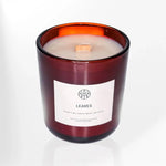 AEMBR Leaves scented candle in amber glass jar with wood wick, clean non-toxic home fragrance