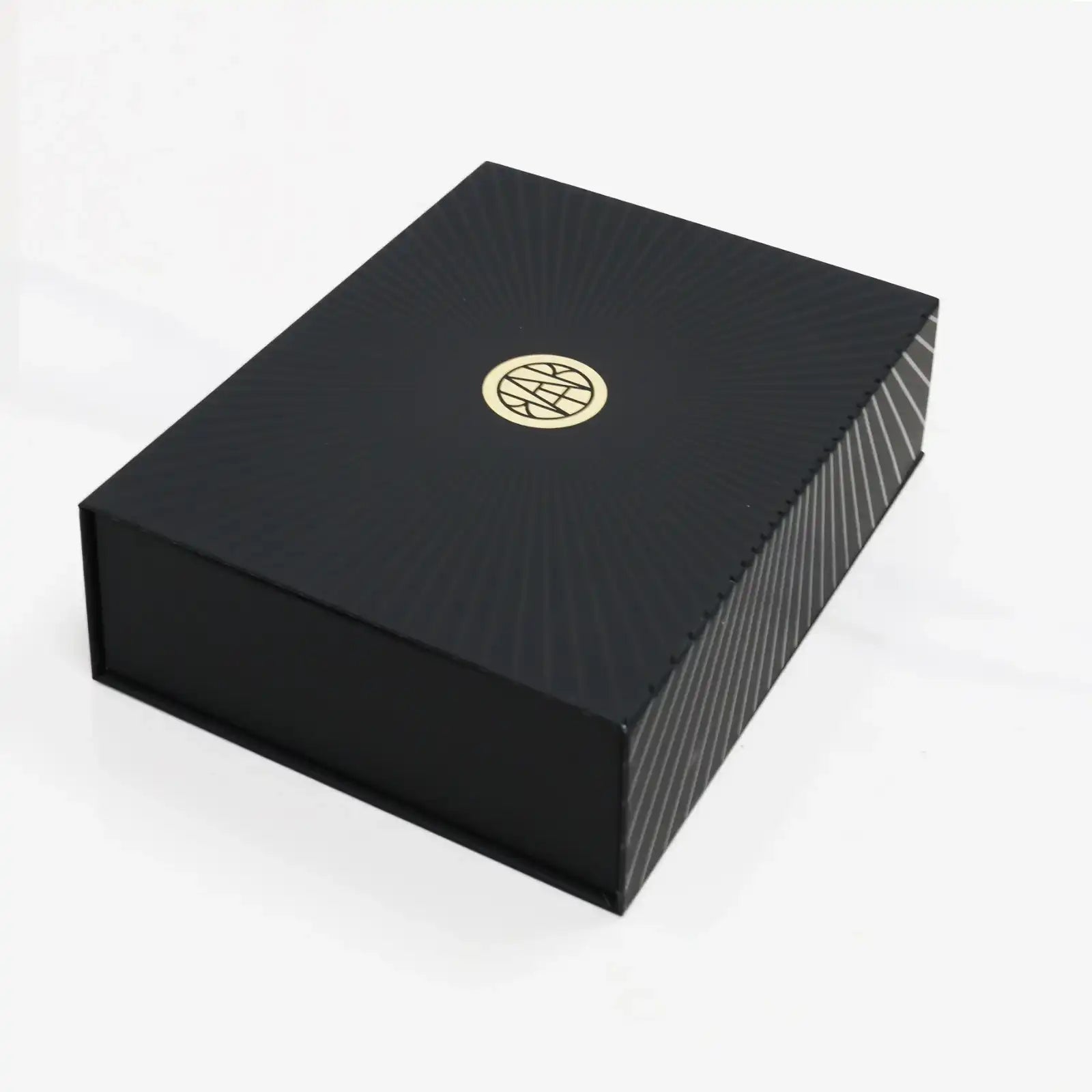 AEMBR luxury black gift box with gold logo on white background