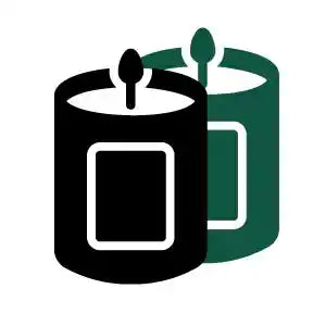 duo non-toxic candle icon, two minimalist candles, black and green, home fragrance