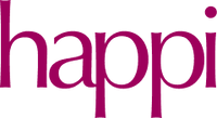 happi logo in magenta, representing non-toxic candle and laundry detergent products